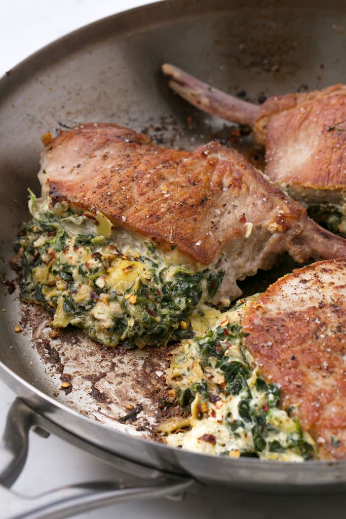 Spinach & Artichoke Stuffed Pork Chops