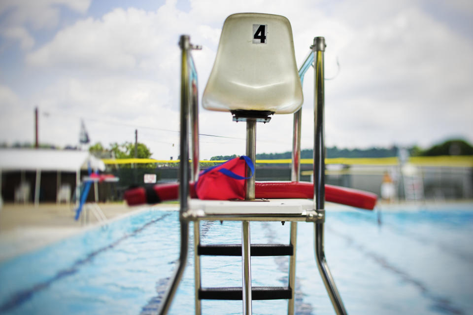 A lifeguard's chair at a pool