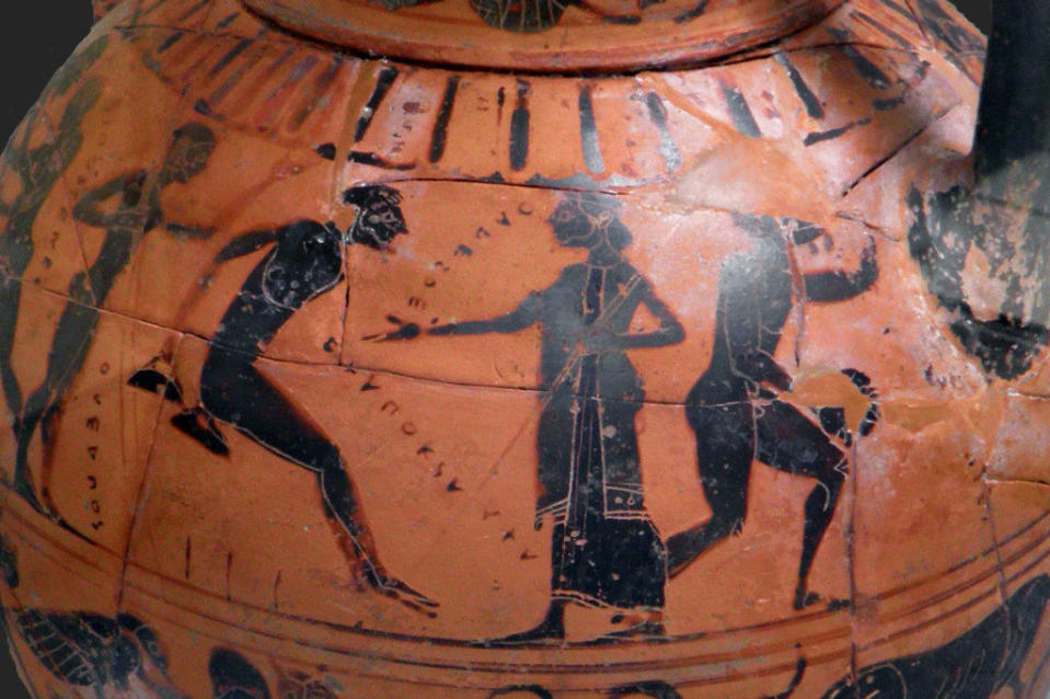 Olympic long jumping on an ancient Greek vase