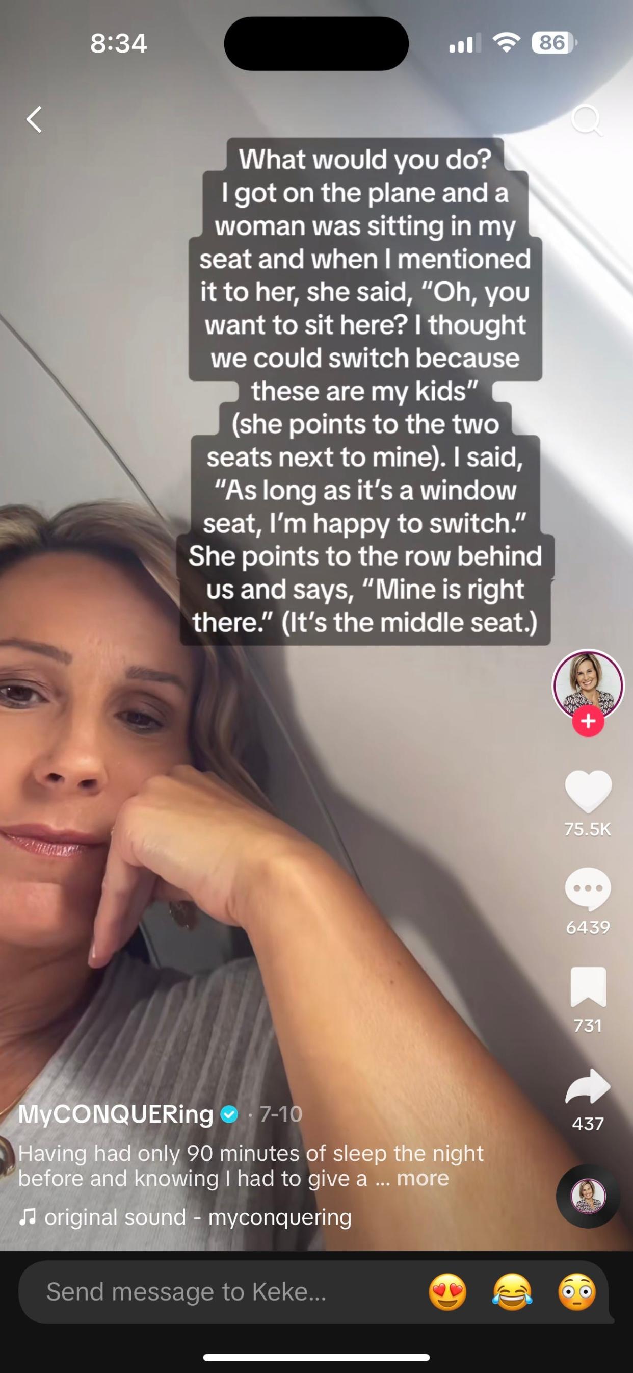 Tammy Nelson, CEO of global jewelry brand Conquering, posted a video on TikTok July 10, sharing a recent experience in which she refused to switch seats with another passenger on an airplane.