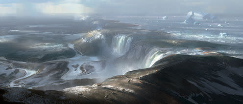 <span class="caption">Artist’s impression of waterfalls pouring over the original land bridge connecting England with France.</span> <span class="attribution"><span class="source">CREDIT: Imperial College London/Chase Stone</span></span>