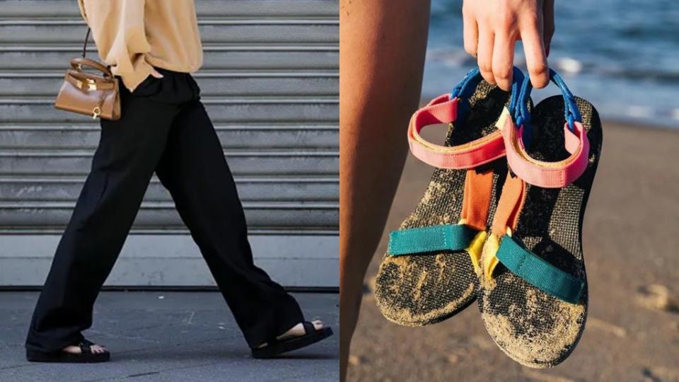 右：Teva Original Universal sandals in 90s colour block (HK$507.99)。