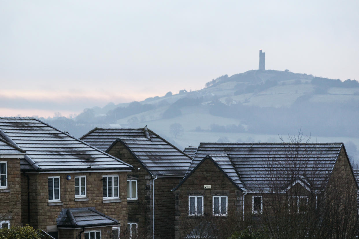HOLMFIRTH, UNITED KINGDOM - 2021/01/24: Frost covers rooftops of houses in West Yorkshire on Sunday morning.
Hazardous conditions are predicted for the coming week, with the Met Office warning of snow, ice and more heavy rain. (Photo by Adam Vaughan/SOPA Images/LightRocket via Getty Images)