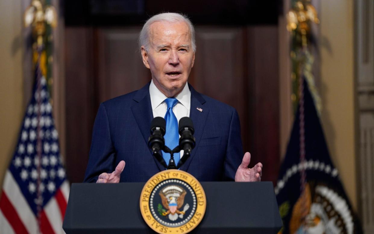 Joe Biden speaks during a meeting of the National Infrastructure Advisory Council