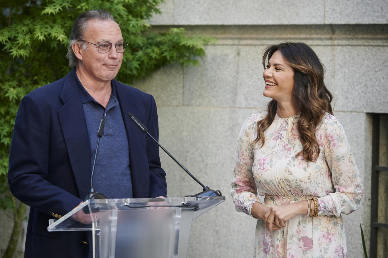 MADRID, SPAIN - MAY 12: Bertín Osborne and Fabiola Martinez attend to presentation of the App +Family, by the Bertin Osborne Foundation on May 12, 2022 in Madrid, Spain. (Photo by Borja B. Hojas/Getty Images)