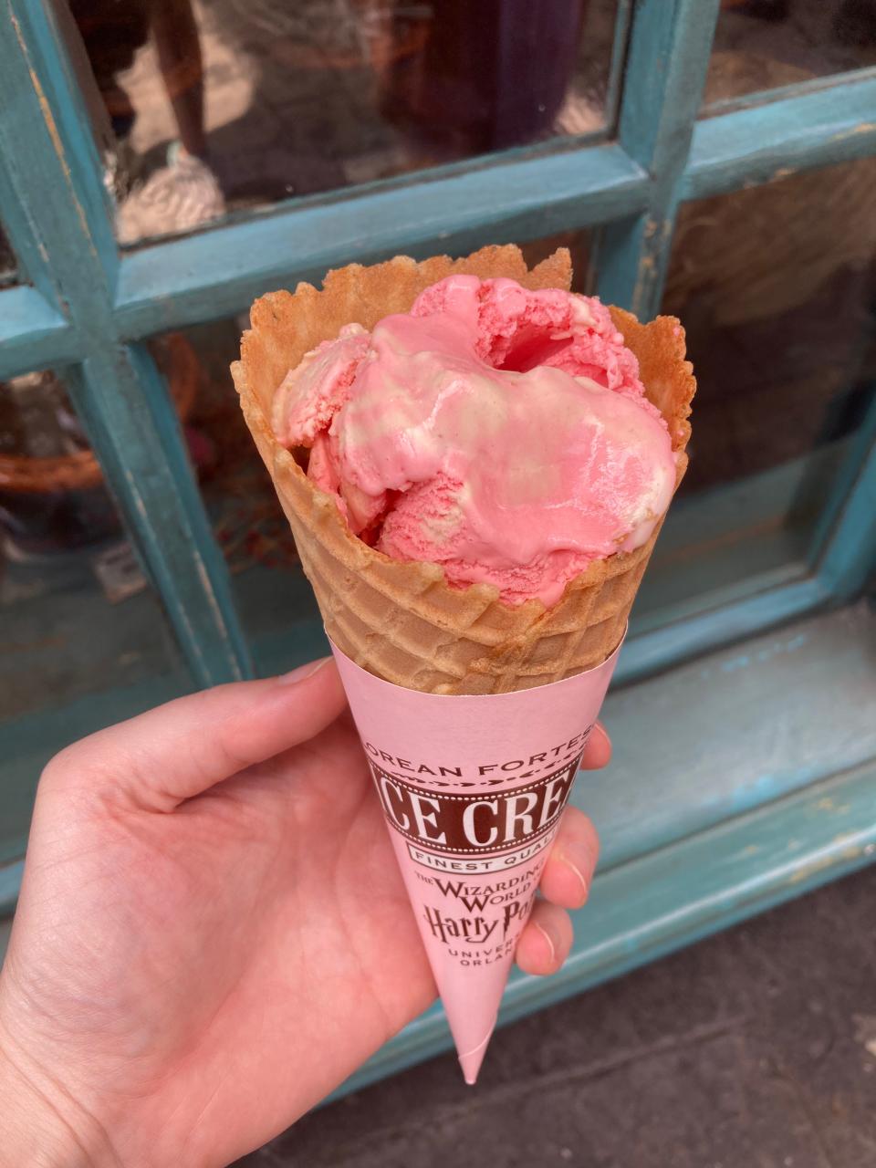 ice cream cone with pink in the middle