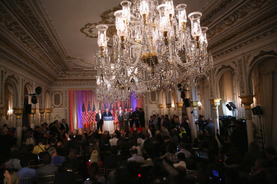 The inspiration: Trump HQ at Mar-a-Lago ballroom in West Palm Beach. (Photo: Getty Images)