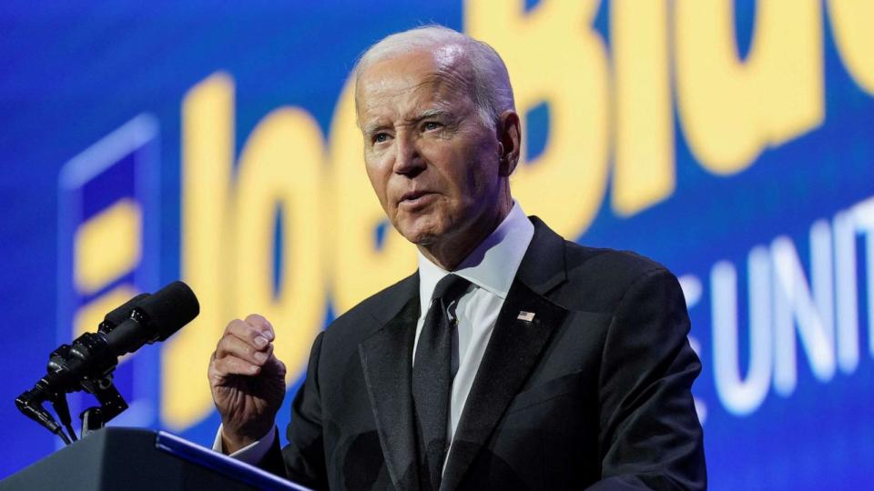 PHOTO: President Joe Biden speaks at a dinner hosted by the Human Rights Campaign at the Washington Convention Center in Washington, D.C., Oct. 14, 2023. (Ken Cedeno/Reuters)