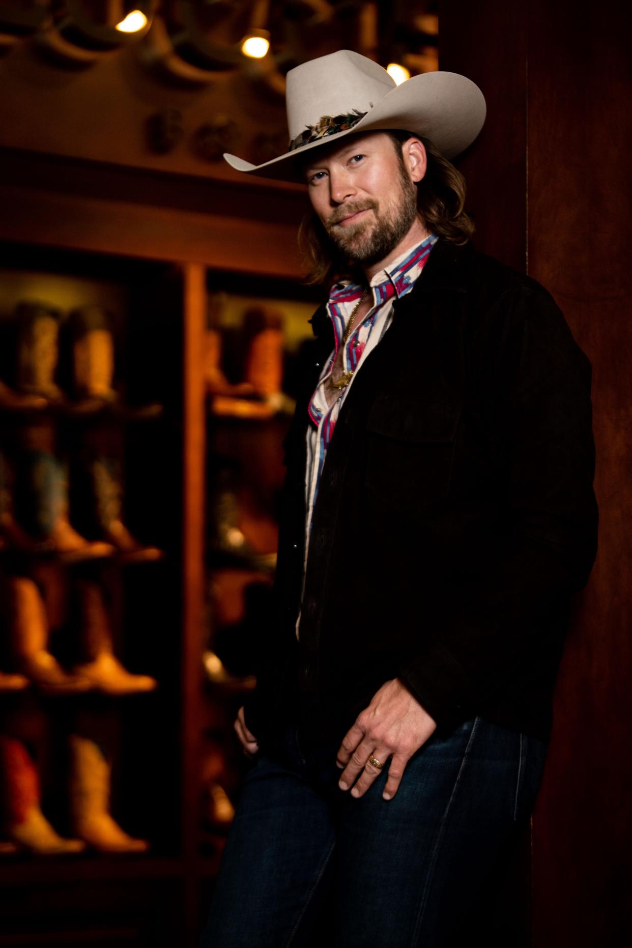 Portrait of Brian Kelley, releasing his new single “Kiss my boots” and promoting his new album Tennessee Truth, at Lucchese Boots in Nashville, Tenn., Wednesday, April 17, 2024.
