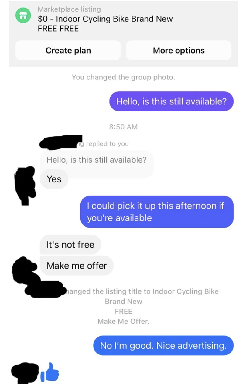 it's not free, make an offer