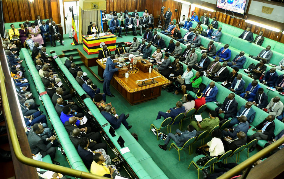 Ugandan legislators participate in the debate of the Anti-Homosexuality bill, which proposes tough new penalties for same-sex relations, at the Parliament building in Kampala on March 21.