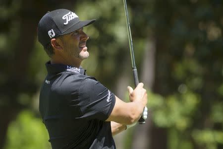 Apr 21, 2019; Hilton Head, SC, USA; Scott Piercy tees off on the fourth hole during the final round of the RBC Heritage golf tournament at Harbour Town Golf Links. Mandatory Credit: Joshua S. Kelly-USA TODAY Sports