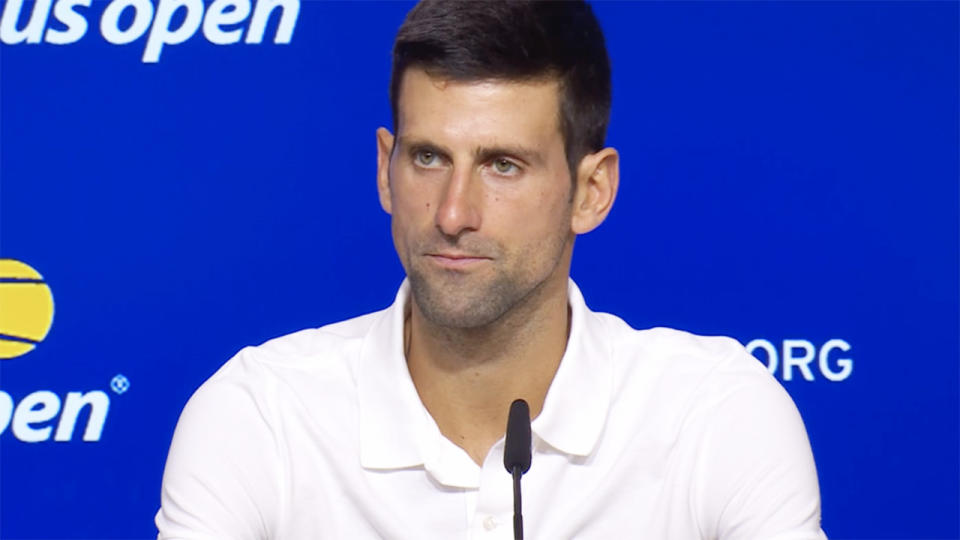 Novak Djokovic, pictured here speaking to the media after the US Open final.