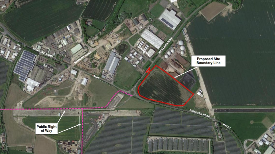 A map of the proposed plans for the food waste processing plant near Beccles