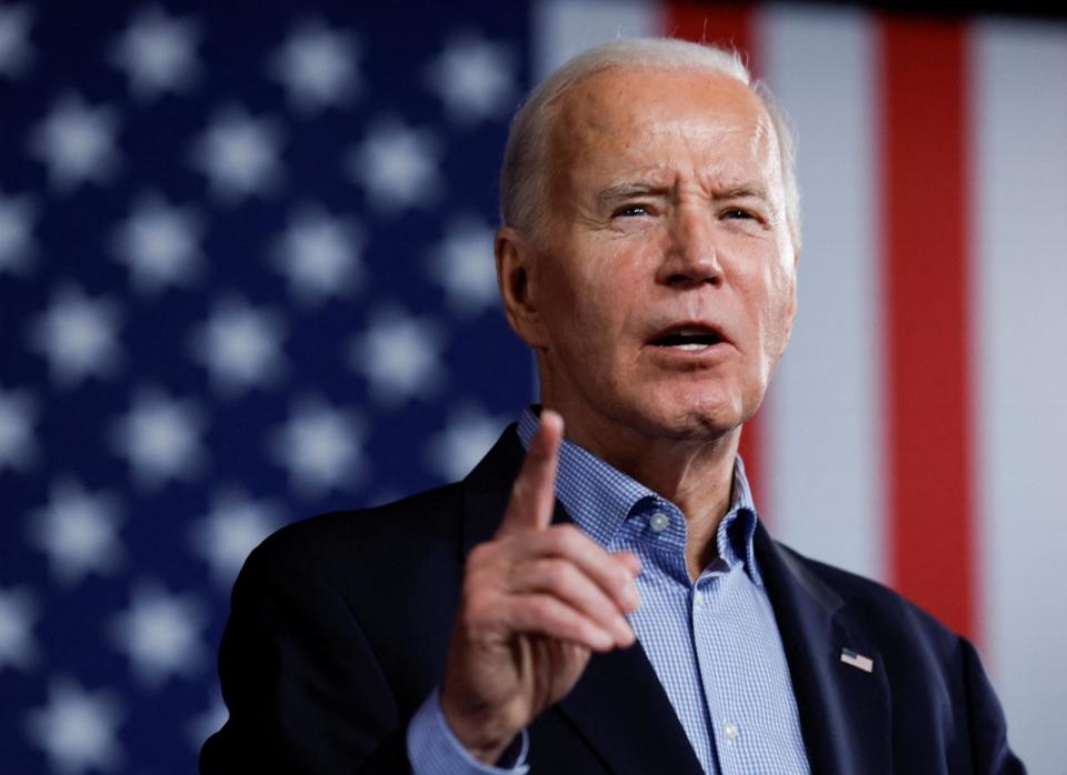 PHOTO: President Joe Biden speaks during a campaign event at Pullman Yards in Atlanta, Georgia, on March 9, 2024.  (Evelyn Hockstein/Reuters)