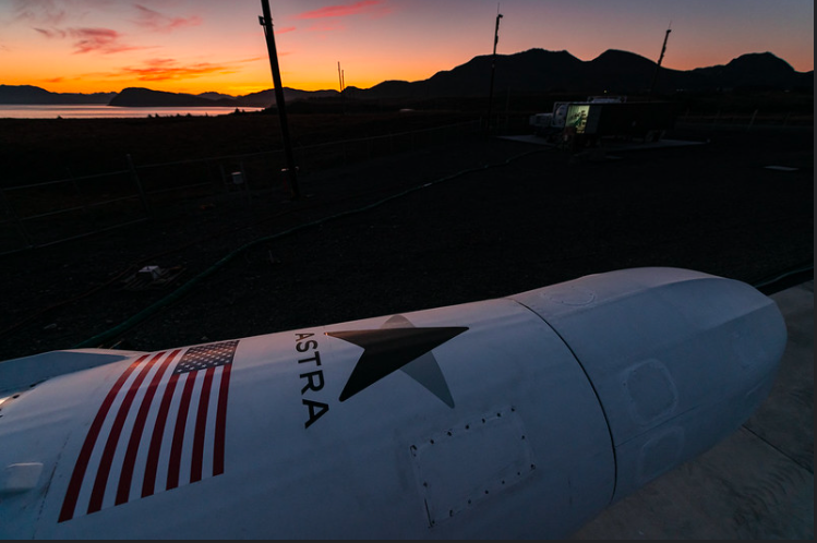 Rocket 3.1, Orbital launch attempt, fairing at sunset; Photo credit: Astra/John Kraus