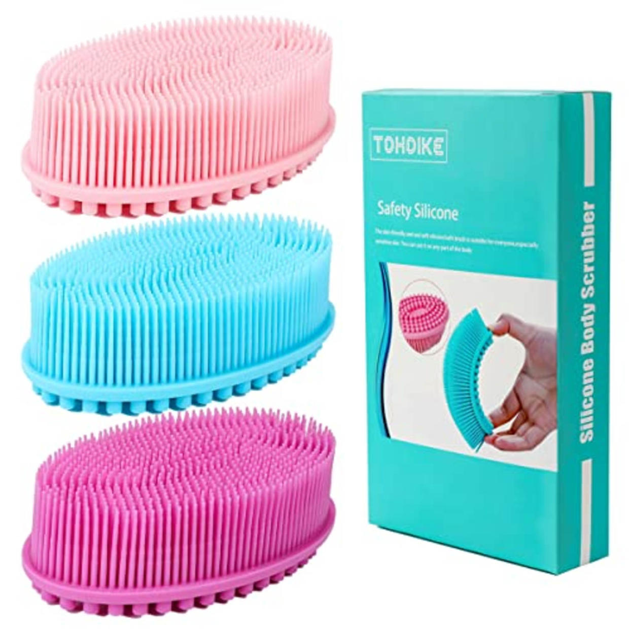 TDHDIKE Silicone Body Scrubber Loofah - Set of 3 Soft Exfoliating Body Bath Shower Scrubber Loofah Brush for Sensitive Kids Women Men All Kinds of Skin (Amazon / Amazon)