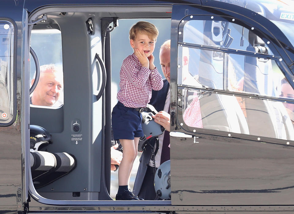 On 21 July 2017, Prince George played in a helicopter during the Cambridge family’s royal tour of Germany and Poland