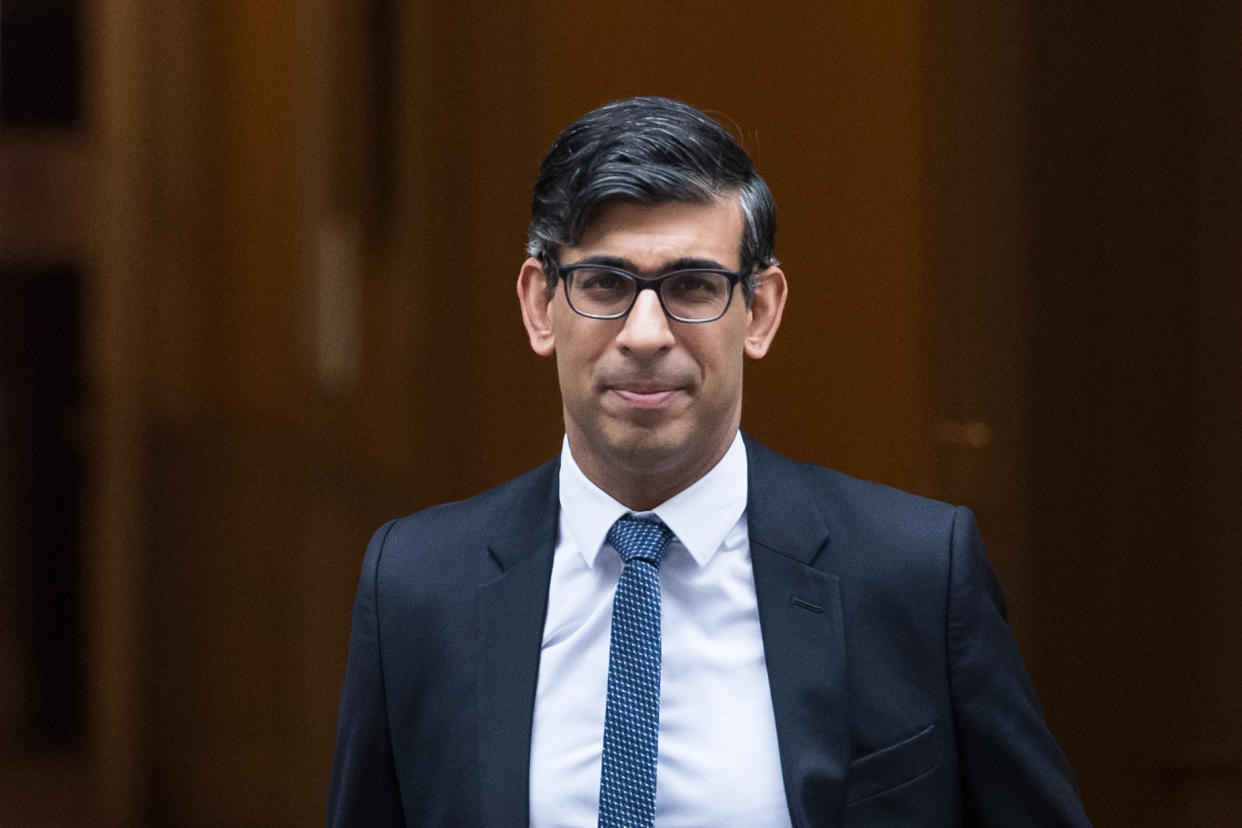 LONDON, UNITED KINGDOM - FEBRUARY 07: British Prime Minister Rishi Sunak departs 10 Downing Street for the House of Commons to attend the weekly Prime Minister's Questions (PMQs) in London, United Kingdom on February 07, 2024. (Photo by Wiktor Szymanowicz/Anadolu via Getty Images)