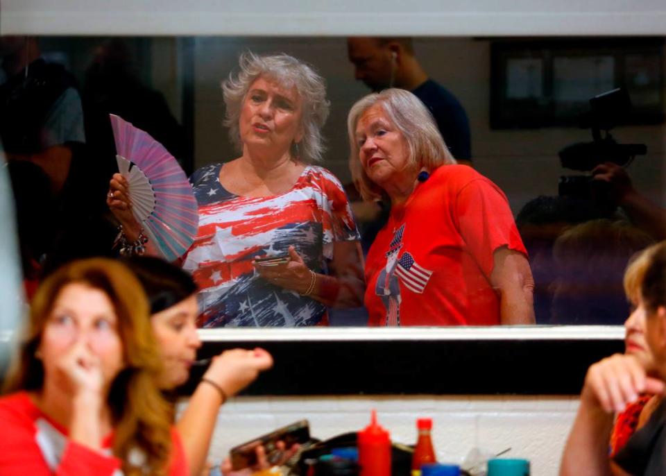 People wait to get inside Ruth Ann’s Restaurant on Thursday morning to participate in a “Fox & Friends” segment called “Breakfast with Friends” that was led by the show’s co-host Lawrence Jones. 06/27/2024