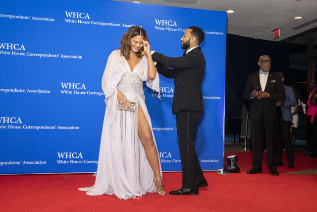 Chrissy Teigen's Sheer Gown Featured a Crystal-Embellished Corset and the  Highest Slit, Ever