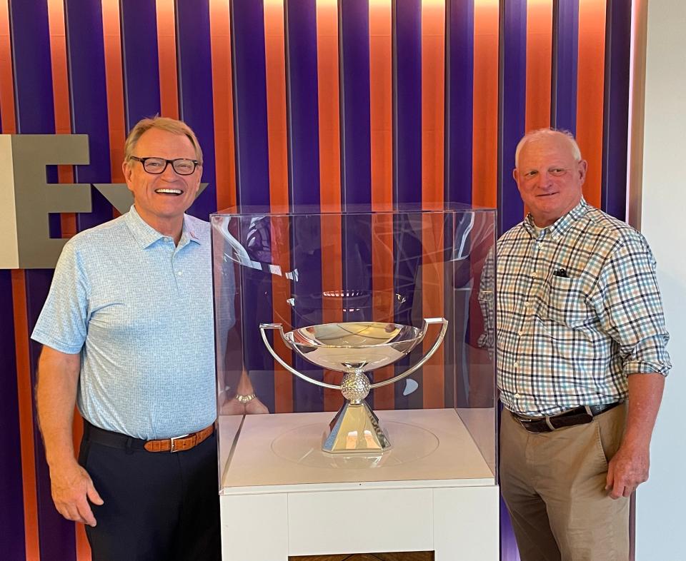 FedEx St. Jude Championship General Chairman Jack Sammons (left) poses for a picture with the FedEx Cup and Youth Programs, Inc. board member Charlie Hill ahead of the 2022 tournament.