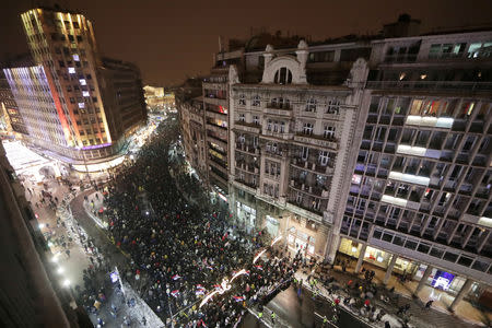 People attend an anti-government protest in Belgrade, Serbia, January 5, 2019. REUTERS/Marko Djurica