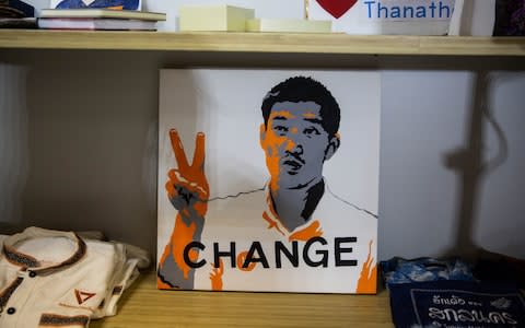 A painting of Thanathorn Juangroongruangkit, the leader of the Future Forward Party - Credit: Lauren DeCicca/Getty Images
