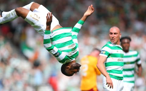 Celtic's Olivier Ntcham flips in celebration of his goal - Credit: Getty Images