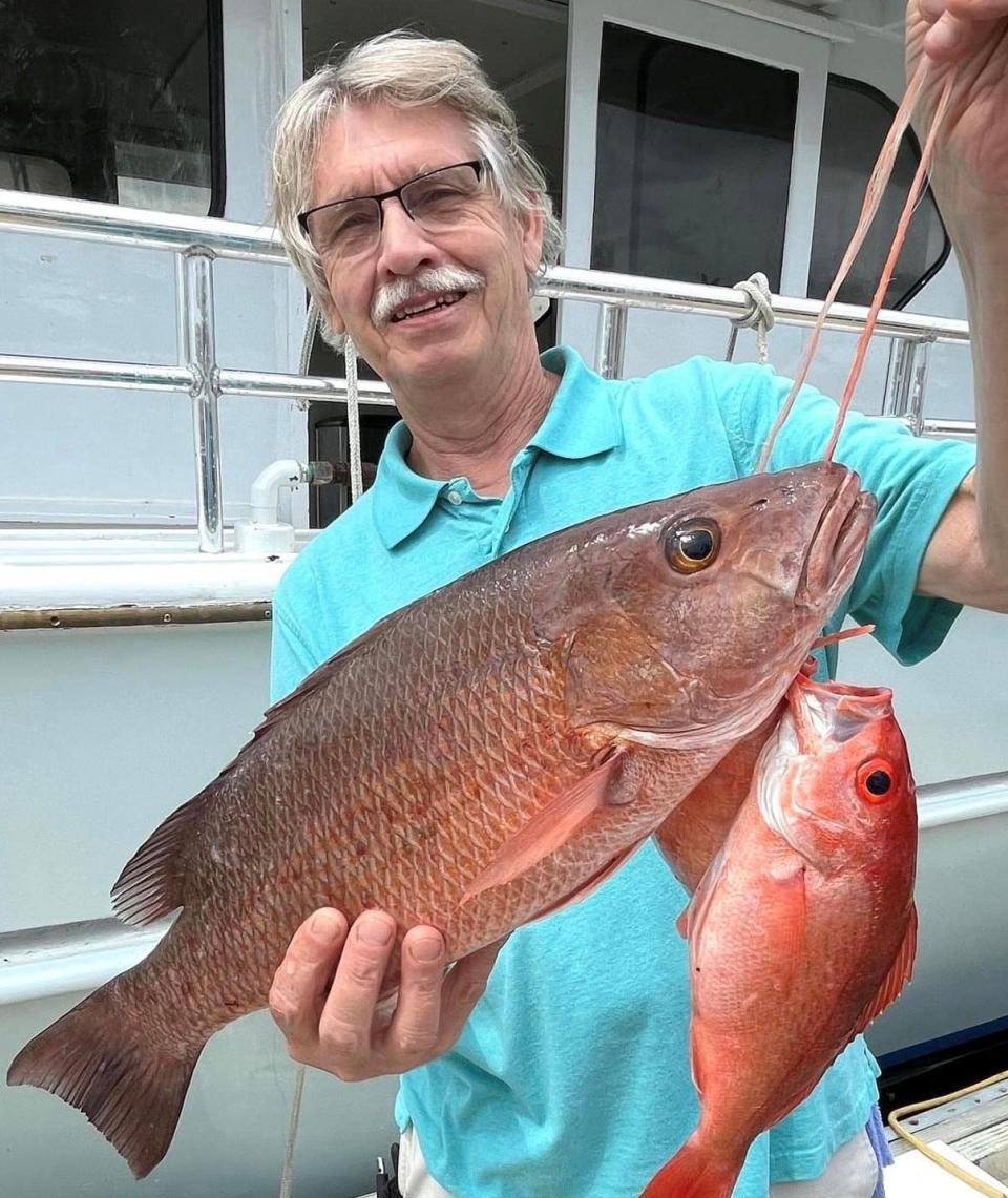 Dan Plant with a small snapper haul (mangrove and vermillion) he brought back from an outing aboard the Sea Spirit.
