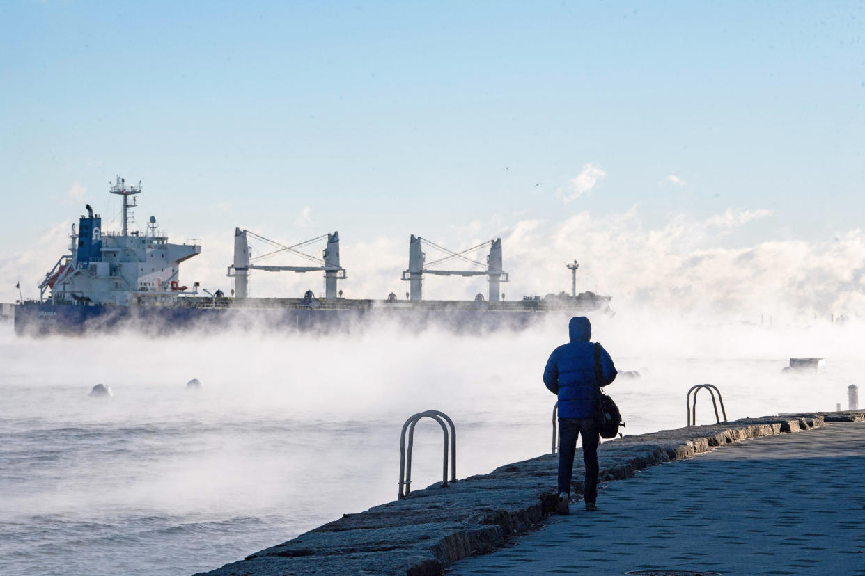 Steam rises from Boston Harbor as temperatures reach -7F in Boston (Joseph Prezioso / AFP via Getty Images)