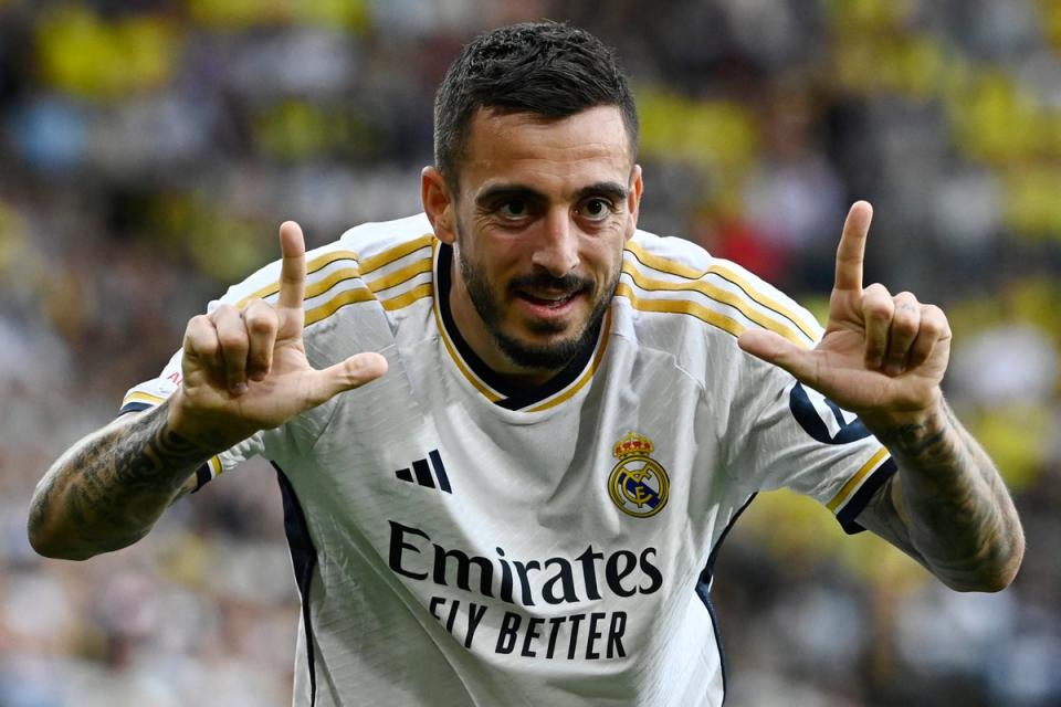 Joselu celebrates scoring against Villarreal (AFP via Getty Images)