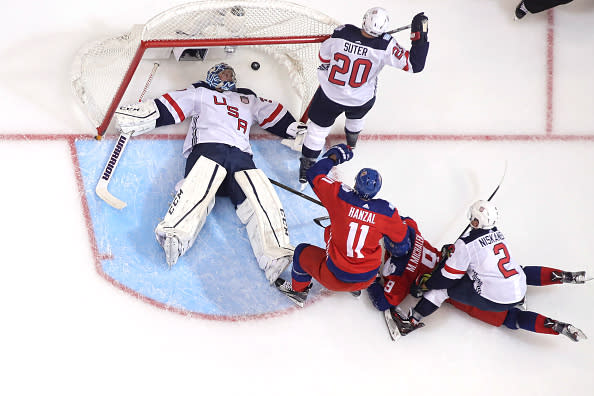 TORONTO, ON - SEPTEMBER 22: Ben Bishop #30 of Team USA is beaten on a goal resulting from a goalmouth scramble by Milan Michalek #9 of Team Czech Republic during the World Cup of Hockey tournament at the Air Canada Centre on September 22, 2016 in Toronto, Canada. (Photo by Tom Szczerbowski/Getty Images)