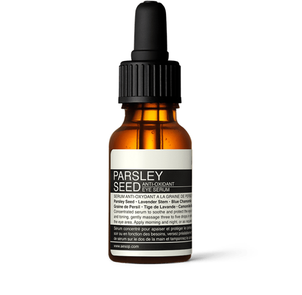 <p><strong>Aesop Parsley Seed Anti-Oxidant Eye Serum, $81, <a href="https://shop-links.co/1692876052922364151" rel="nofollow noopener" target="_blank" data-ylk="slk:available here;elm:context_link;itc:0;sec:content-canvas" class="link ">available here</a>: </strong>"I love that this oil-like serum is super light, so it absorbs easily and wears well under makeup. Aloe, and a blend of oils including parsley seed oil, soothe and protect skin." —Stephanie Saltzman, Beauty Director</p>