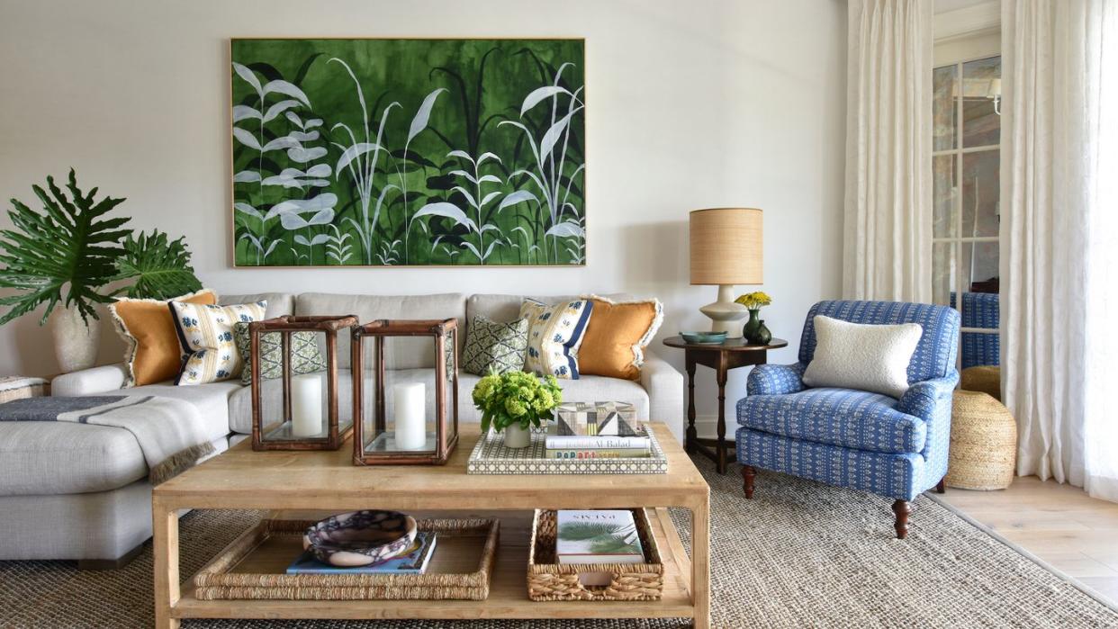 a living room with a couch and a coffee table