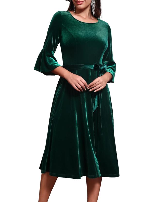 PRETTYGARDEN Women's 2024 Fall Midi Dress Puff Long Sleeve Wrap V Neck A  Line Flowy Casual Elegant Cocktail Party Dresses (Apricot,Small) at   Women's Clothing store