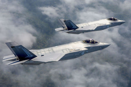 Two Lockheed Martin Corp F-35 stealth fighter jets fly to the Avalon Airshow in Victoria, Australia, March 3, 2017. Australian Defence Force/Handout via REUTERS