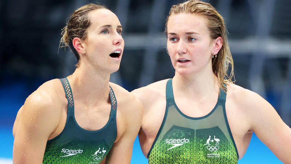 Emma McKeon and Ariarne Titmus, pictured here at the Olympics.