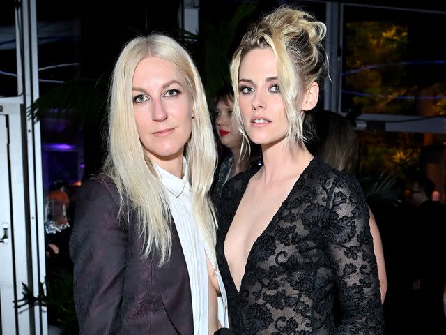 <p>Stefanie Keenan/VF22/WireImage</p> Dylan Meyer and Kristen Stewart attend the 2022 Vanity Fair Oscar Party