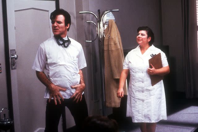 <p>Warner Bros</p> Steve Martin (left) and Miriam Margolyes (right) in 'Little Shop of Horrors'