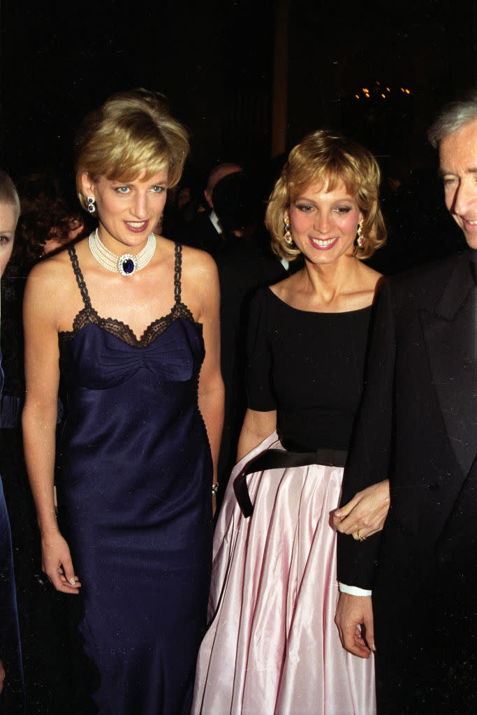 Princess Diana wears a slinky long dress with no back from John Galliano for Christian Dior attend the opening night celebration of the Christian Dior exhibition at the Metropolitan Museum of Art on December 10, 1996 in New York.