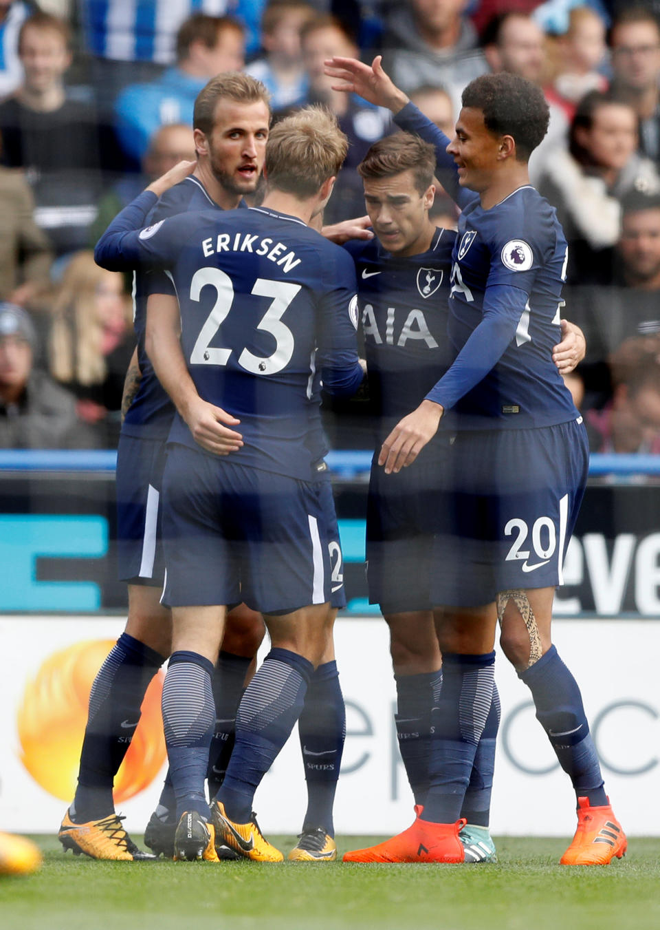 <p>Tottenham’s Harry Kane celebrates scoring their first goal with team mates (Action Images via Reuters/Carl Recine) </p>