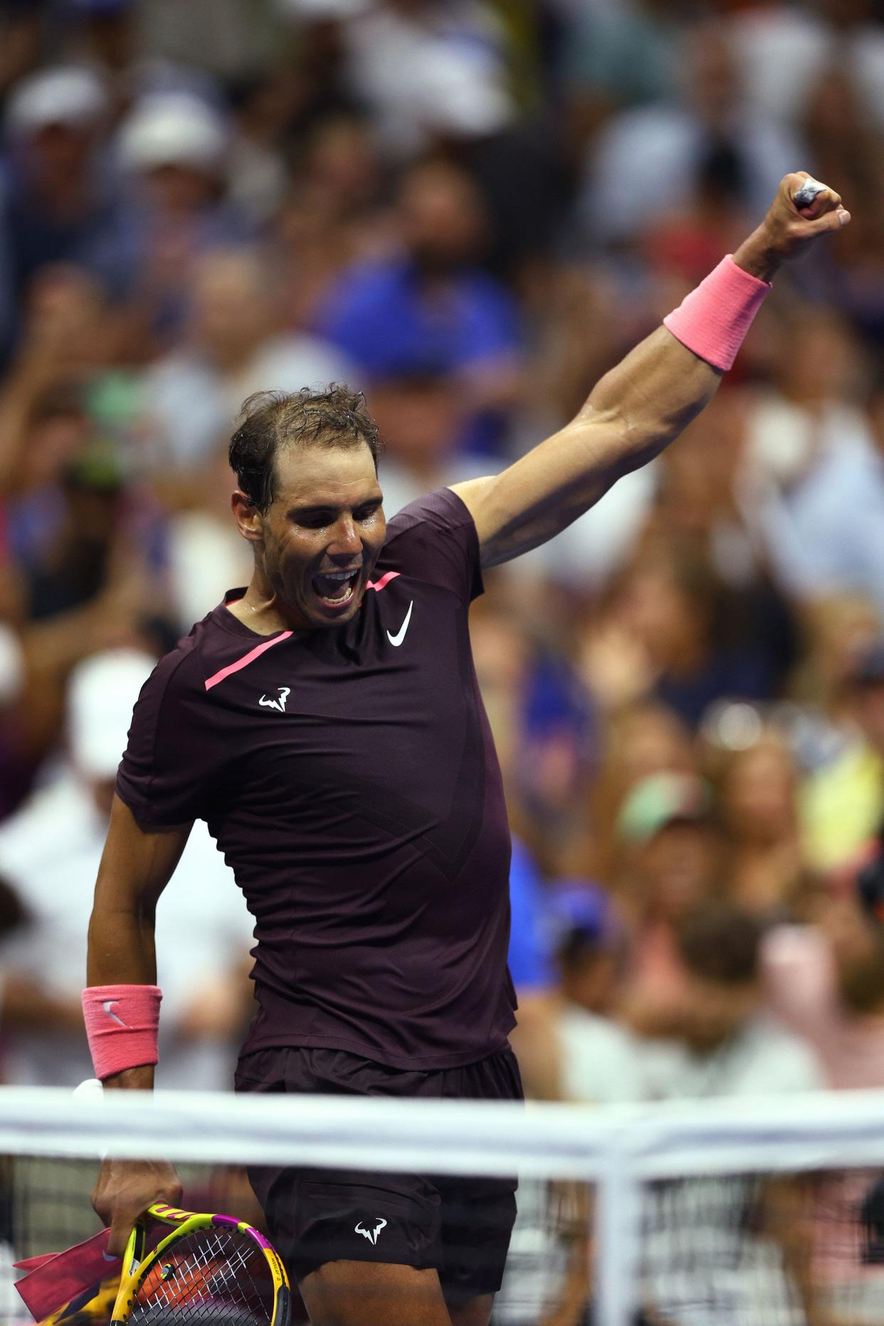 Rafael Nadal of Spain celebrates after defeating Rinky Hijikata of Australia in their Men's Singles First Round match on Day Two of the 2022 U.S. Open at USTA Billie Jean King National Tennis Center on Aug. 30, 2022, in Flushing, Queens.