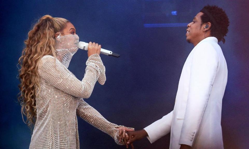 Beyoncé and Jay-Z performing on their On The Run II Tour, Hampden Park, Glasgow, 9 Jun 2018.