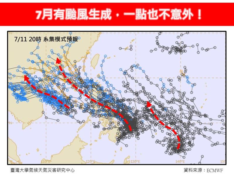 氣象專家林得恩指出下週一二將有颱風生成。（圖／林老師氣象站）