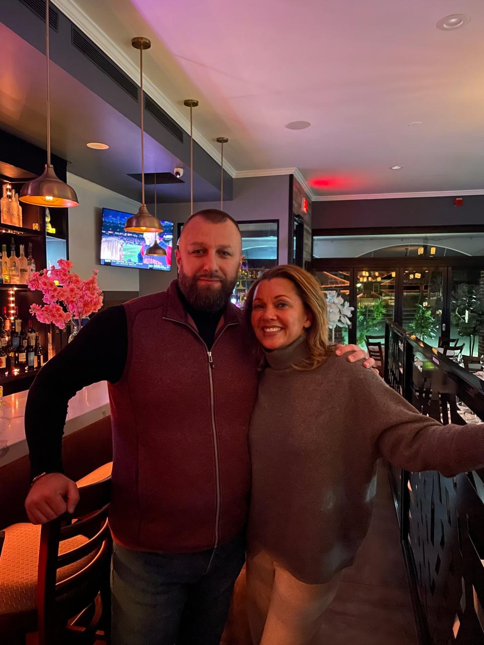 Vanessa Williams with Mentor Berisha, owner of Mentor’s Mediterranean Steakhouse in Chappaqua. Photographed Dec. 2022