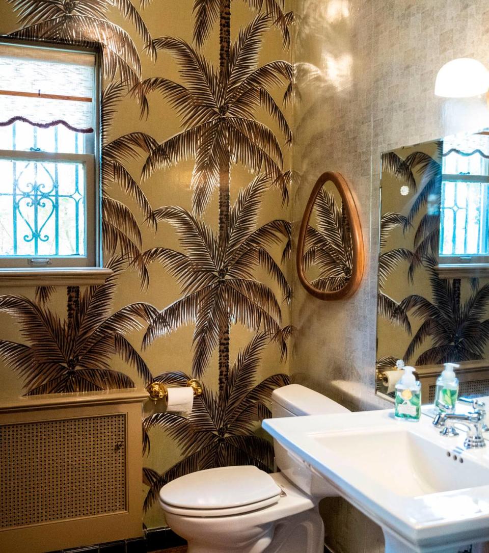 A bathroom on the first floor of Edwin Gregory’s former mansion on North Mason Avenue in Tacoma, Wash. on May 3, 2023.