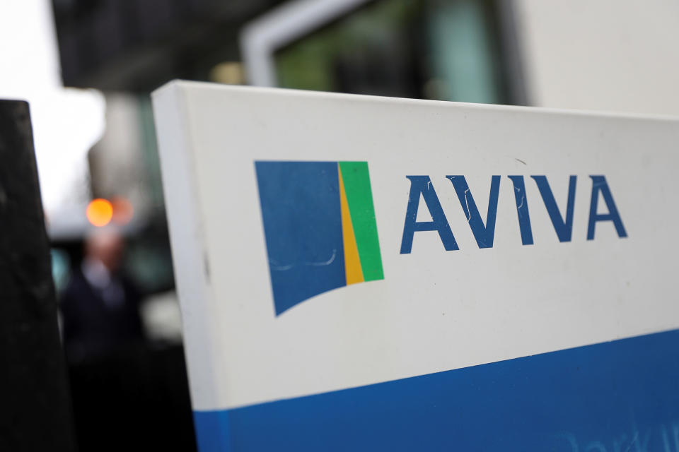 The Aviva logo sits outside the company head office in the city of London, Britain March 7, 2019. REUTERS/Simon Dawson