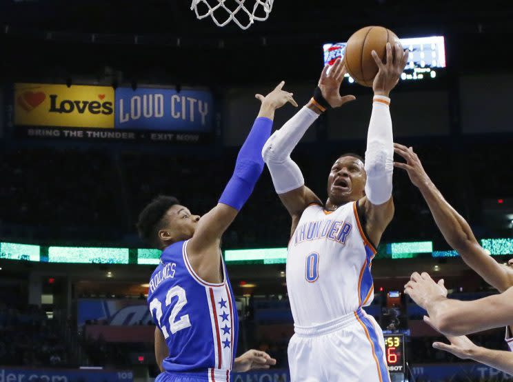 Russell Westbrook made NBA history on Wednesday night. (AP)