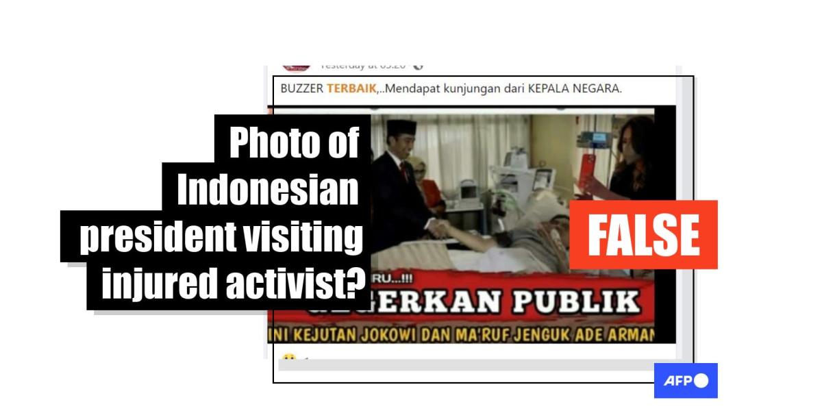 Gambar asli yang diedit menunjukkan Presiden Indonesia Joko Widodo mengunjungi pendahulunya, bukan seorang aktivis